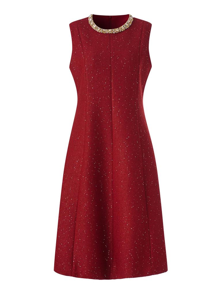 High-End Diamond Sequin Tweed A-line Vest Dress In Little Coco Style