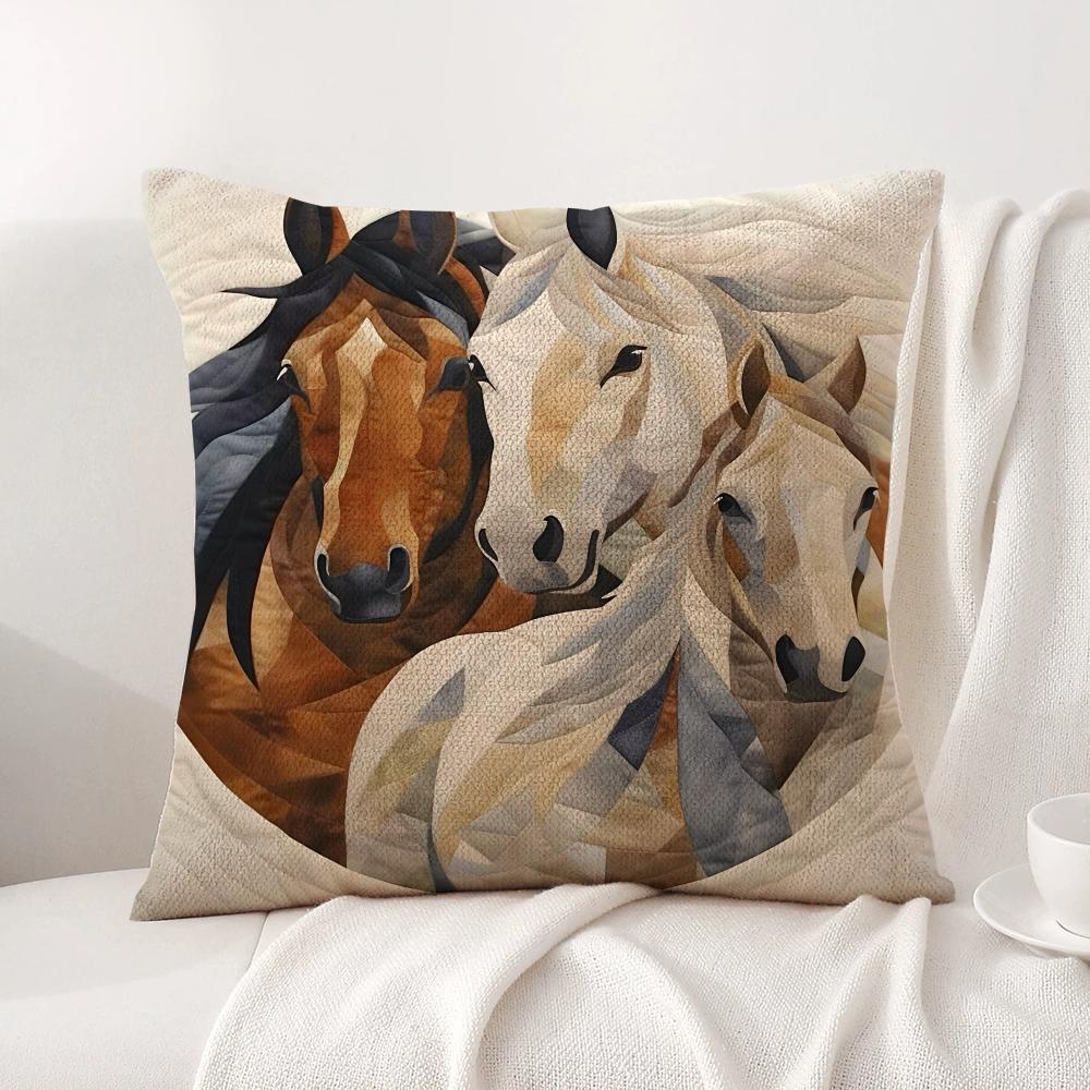 Printing Stylish Horse Cushion Cover Natural Linen Organic Fabric DoubleSided Printing Sofa Home Decor Gift Pillow Cover
