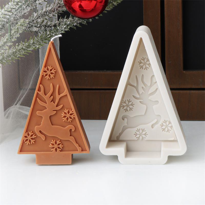 Minimalist Triangle Christmas Tree Silicone Candle Mold DIY Snowflake Elk Designs Soap Candles Gypsum Christmas Home Ornament
