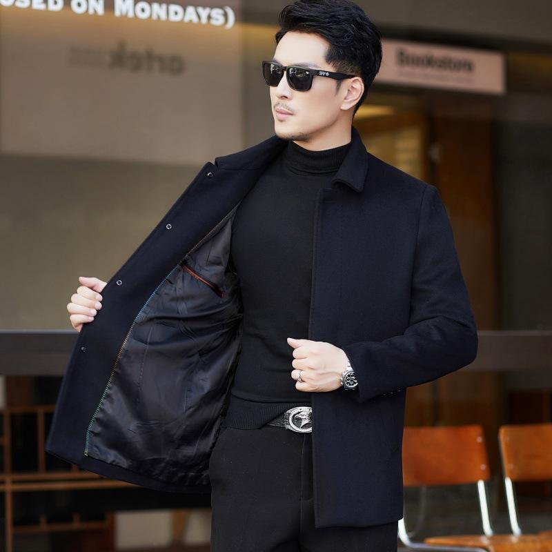 Cashmere Short Coat for Men, High-end Middle-aged and Elderly Dad's Clothing, Large Size Lapel Woolen Woolen Jacket, Buttoned Coat
