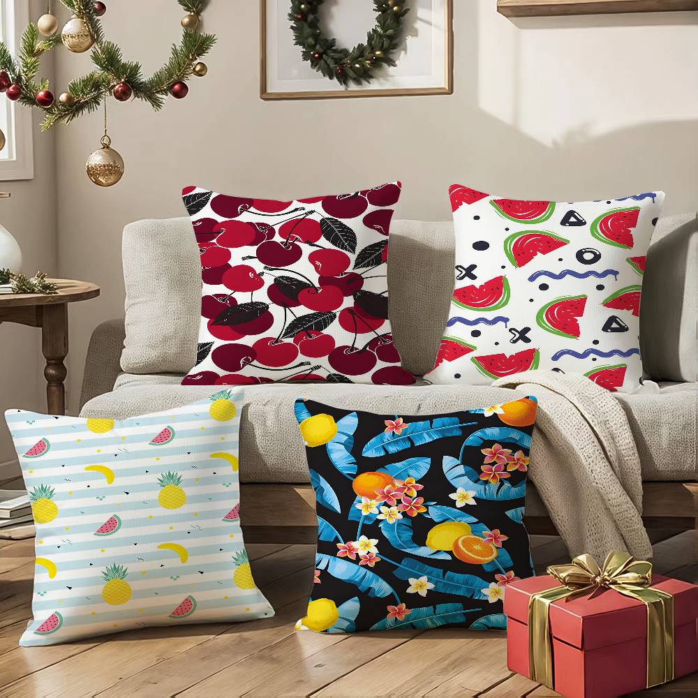 Full Print Pattern of Fruits Pillow Case Comfort Sofa Bed Silky Elegant Invisible Zipper Decorative Cushion Cover