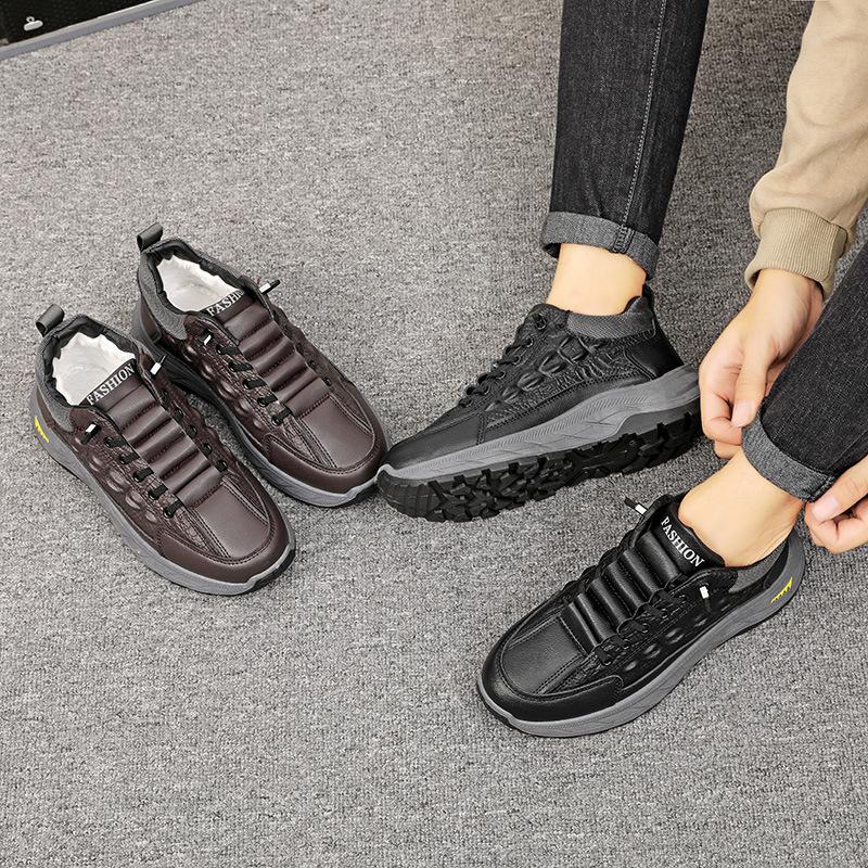Spring and summer men's leather surface windproof and cold-resistant cotton shoes piled and thickened warm high-top men's shoes trendy