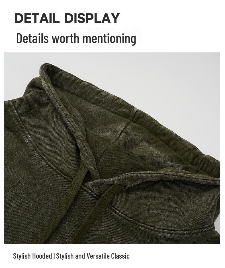 Men's Retro Wash-Faded Cotton Hoodie with Embroidered Logo