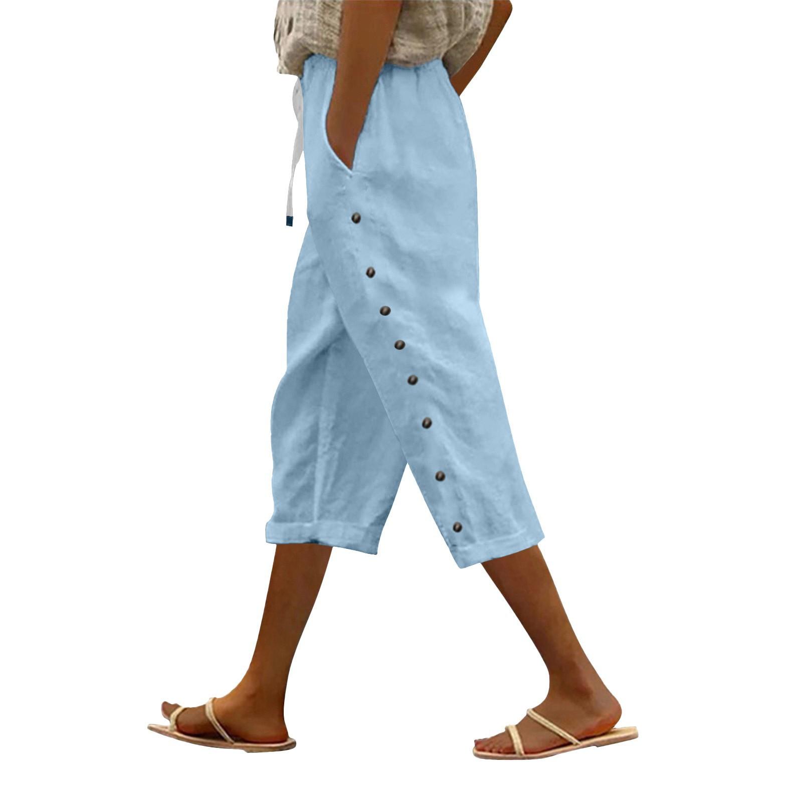 

Женские повседневные брюки с застежкой сбоку, модные, мешковатые, с эластичной талией, прямые, удобные брюки с карманом XXL небесно-голубой