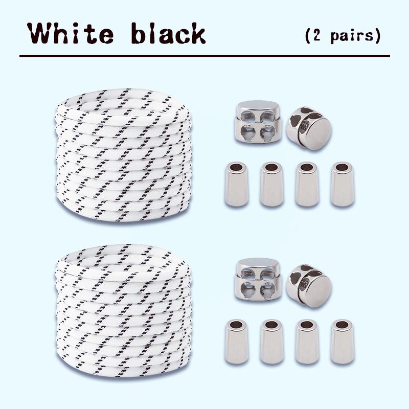 2Set Elastic Laces Sneakers Spring Lock Shoe Laces Without Ties Metal Buckle Laces Round No Tie Shoelaces Shoes Accessories
