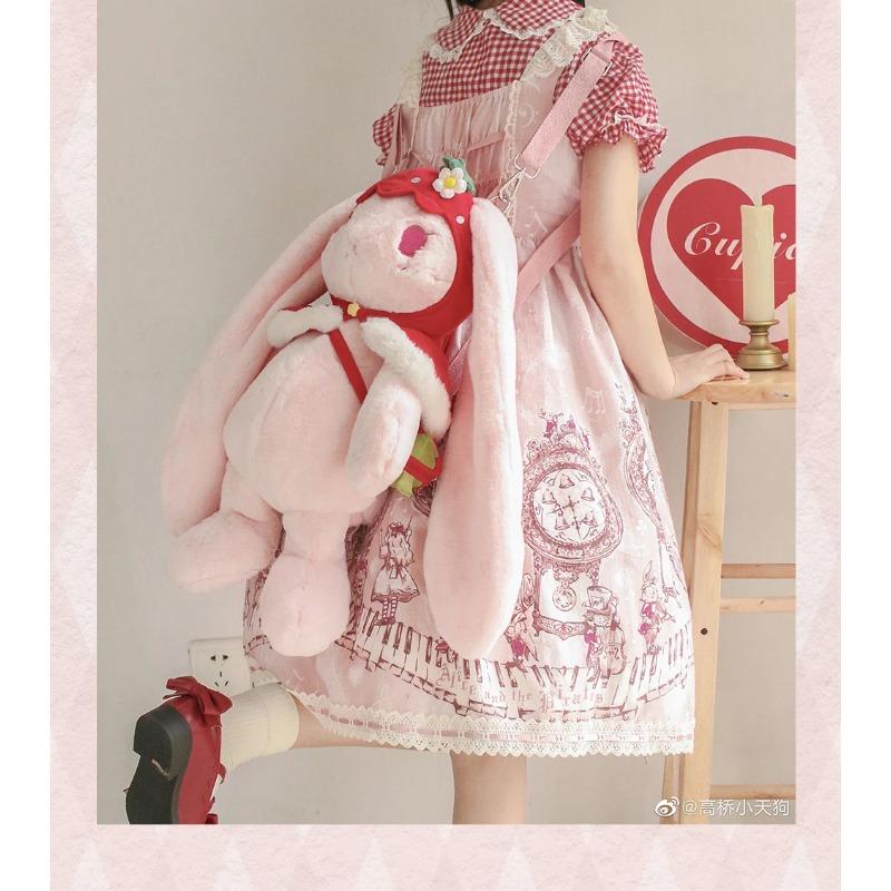 50cm Pink Strawberry Rabbit Count Dracula Rabbit Plush Doll Backpack Carryall Skeleton Doll Anime Toy Kids Gifts In Stock