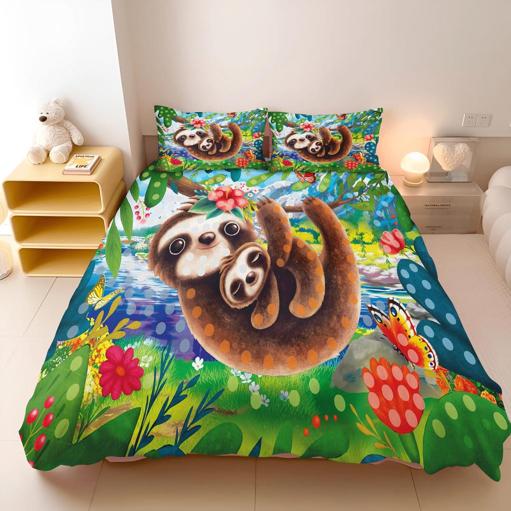 Sloth Bed Linen 135 x 200 cm Cartoon Animal Sloth Duvet Cover Microfibre Printed Bedding Sets Duvet Cover with Zip