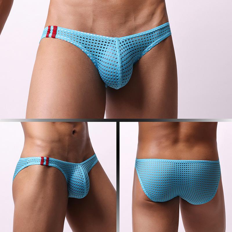 Men's Mesh Net Yarn Sexy Low-Rise Triangle Briefs - Japanese & Korean Style E-096