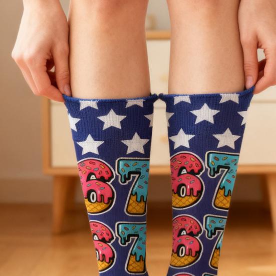 67 Meme Crew Socks Donut Cream Drops Six Seven Funny Socks Baseball Mason 67 Casual Socks Gift for Men Women Friends