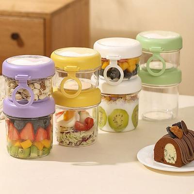 With Lids and Spoons Overnight Oats Jars Large Capacity Portable Breakfast Cup Yogurt Containers Double Seal Kitchen Accessories