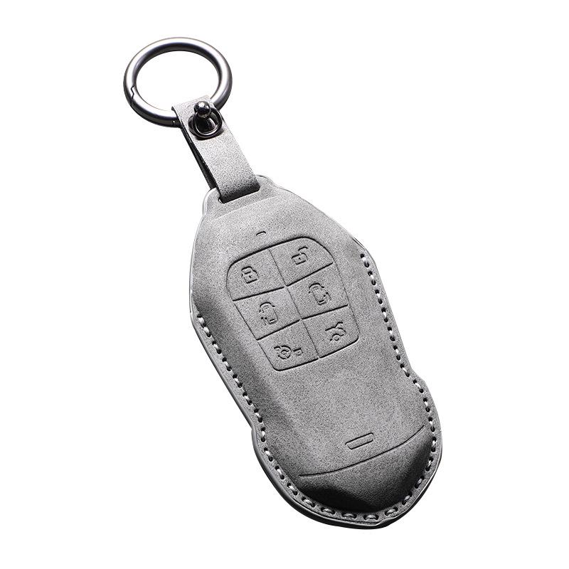 2026 Xiaopeng X9 Leather Key Case – Cowhide Car Interior Key Bag with Buckle Chain