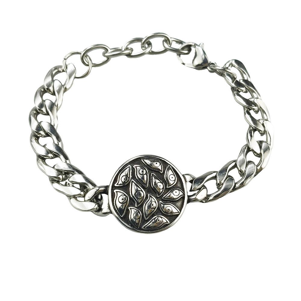 Hip Hop Stainless Steel Vintage Punk Skull Head Dragon Pattern Round Brand Sports Men's Bracelet Accessories