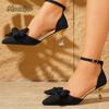 Fashion Elegant Bowtie Decor High Heel Sandals for Women Plus Size Cotton Pointed Toe Party Shoes Summer Ankle Buckle Thin Heels Sandals