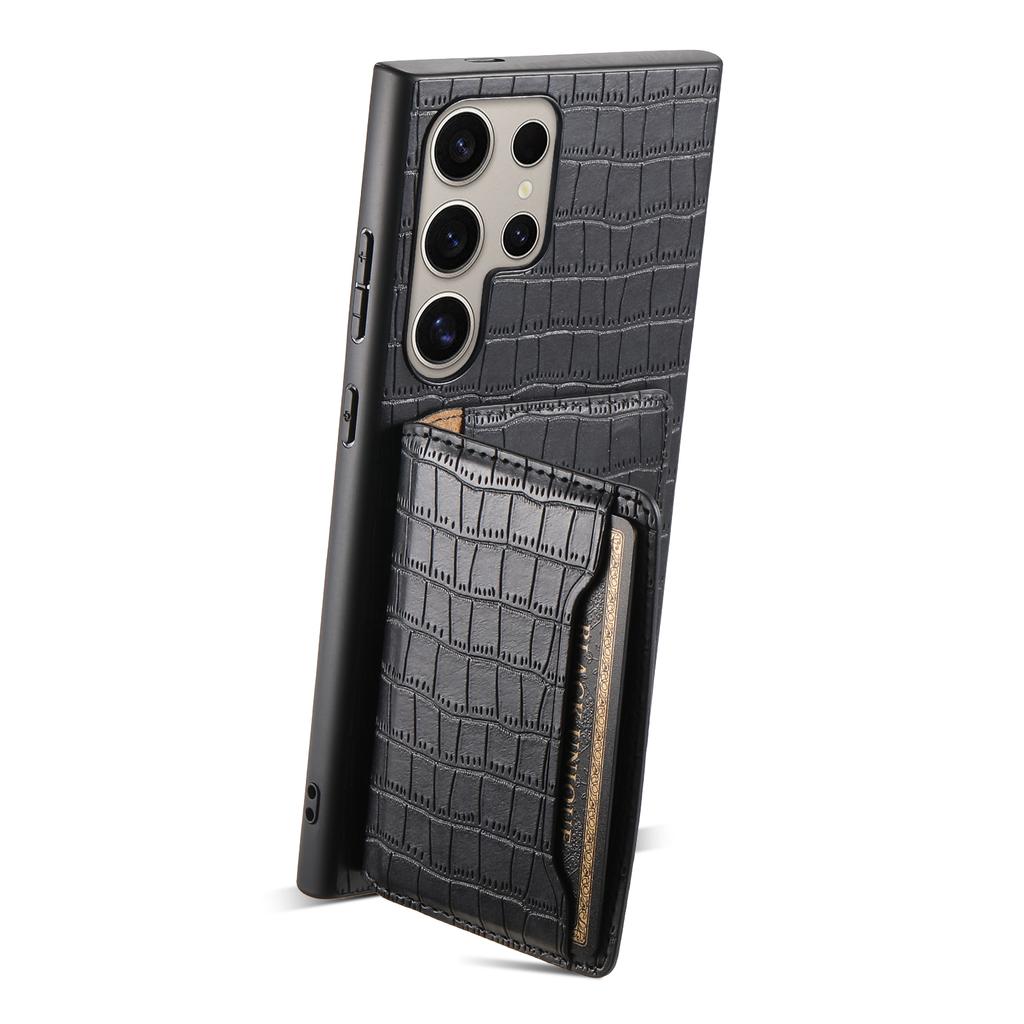 For Samsung Galaxy S25 Ultra Case Card Holder Kickstand Crocodile Texture Leather Back Phone Cover