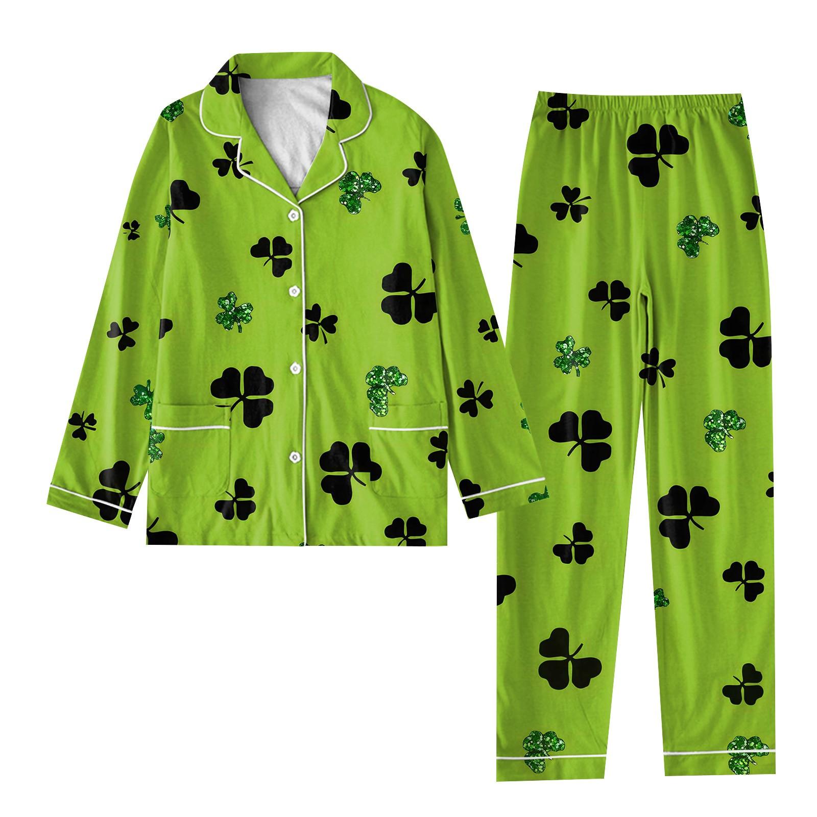 

Женский костюм из 2 предметов с принтом, топ на пуговицах с длинными рукавами, широкие брюки, комплект, пижамный домашний повседневный костюм M зелёный