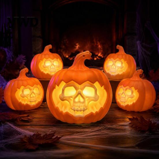 Decorative Fall Lights Halloween Pumpkin Light, LED Lighted Ghost Skull Lantern, Spooky Seasonal Atmosphere Lighting Tabletop Lamp for Home