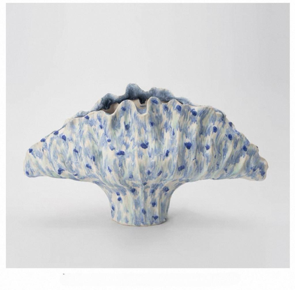 Abstract Ceramic Handicrafts Pleated Flowerpot Shell Vase Wavy Flower Vase Flower Arrangement Home Decoration Accessories
