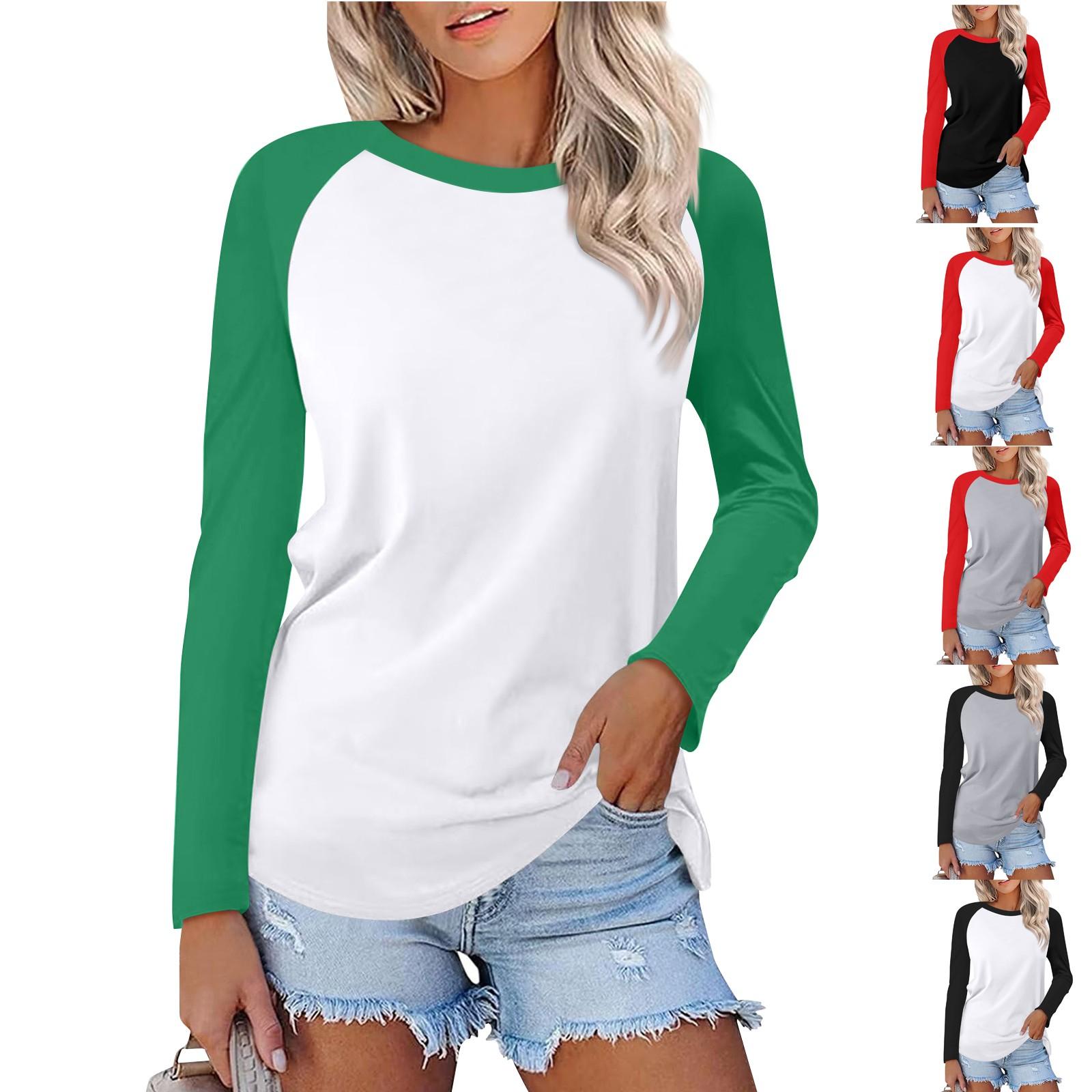 

Женский топ с круглым вырезом, длинными рукавами и однотонным верхом