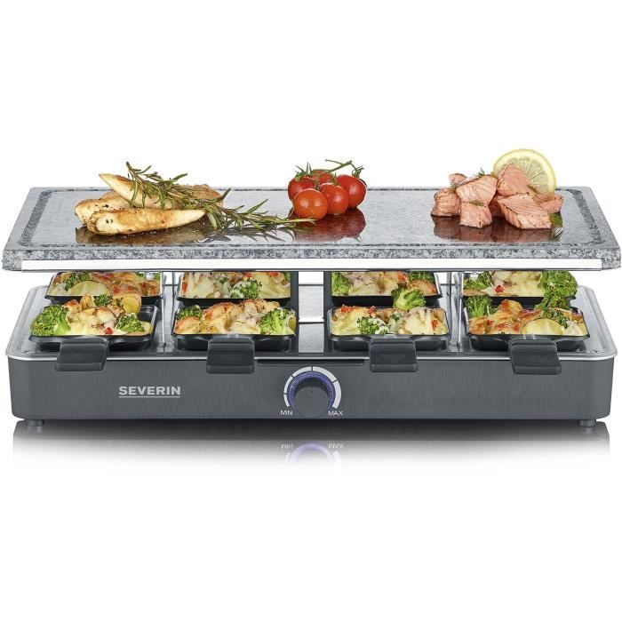 SEVERIN Raclette Gril 8 personnes avec pierre de cuisson naturelle, thermostat réglable, surface de cuisson 46 X 23 cm, RG 2372