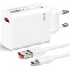 67W USB Fast Charger + 1M 6A USB-C Cable White for Xiaomi Redmi 14C/13C, Redmi 12 4G-5G, Redmi 9, 9A, 9C, 10A, 9T, 10C