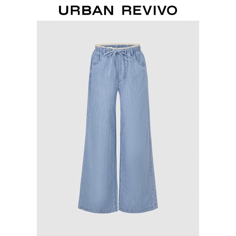 

Женские джинсы из денима с кружевной вставкой и кулиской 29