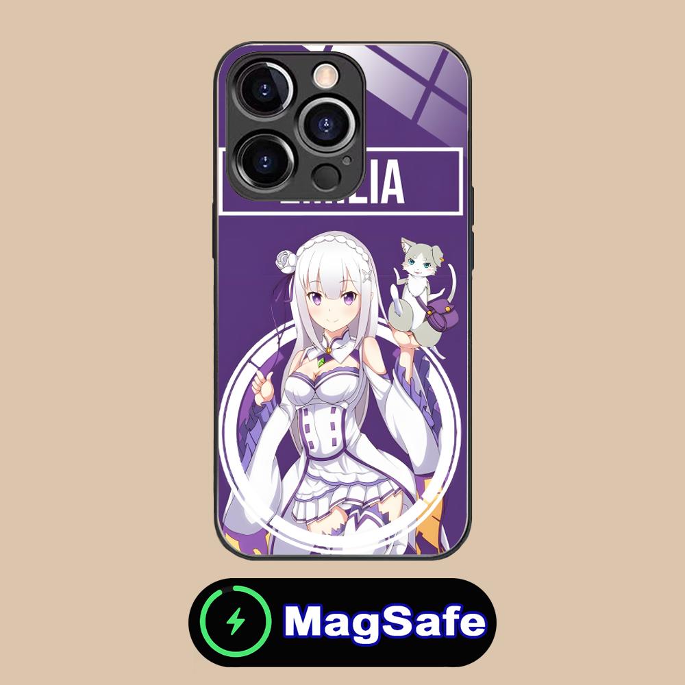 ReZero Emilia Waifu Mobile Phone Case for iPhone 17 16 15 14 13 12 11 Air Pro Max Plus Mini MagSafe Glass Colorful Cover Luxury