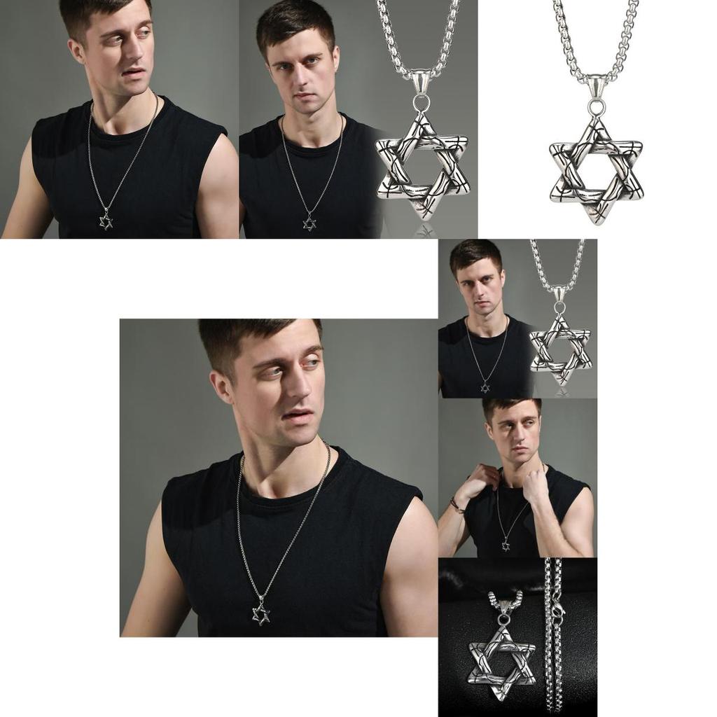 Elegant Six-point Star Hanging Pendant Necklace Crafted From Titanium Steel For Couples