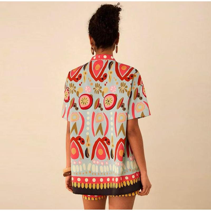 2025 neue Heiße Sommer Hawaiian Stil Shorts Set Frauen Gedruckt Kurzarm Hemd Bluse Shorts 2-stück Set Strand Urlaub Anzug