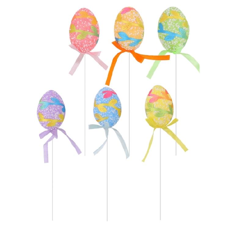 

6Pcs Small Colored Foam Eggs with Stick For Festival Celebration Vase Arrangement and Basket Fillers And Art Craft