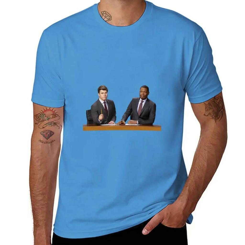 SNL Michael Che Colin Jost Weekend Update Promo T-Shirt Kawaii Clothes Tees Shirts Graphic Tees Men's Cotton T-shirt