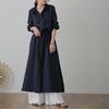 Robe chemise maxi pour femme printemps/automne à col rabattu - Manches longues, couleur unie, décontractée