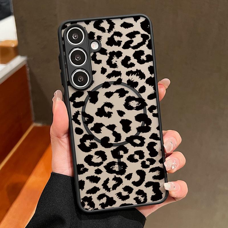 Leopard Print Matte Magnetic Case For Samsung Galaxy S26 S25 Ultra Plus S24 S23 S25 FE S22 Ultra For Magsafe Hard Phone Cover