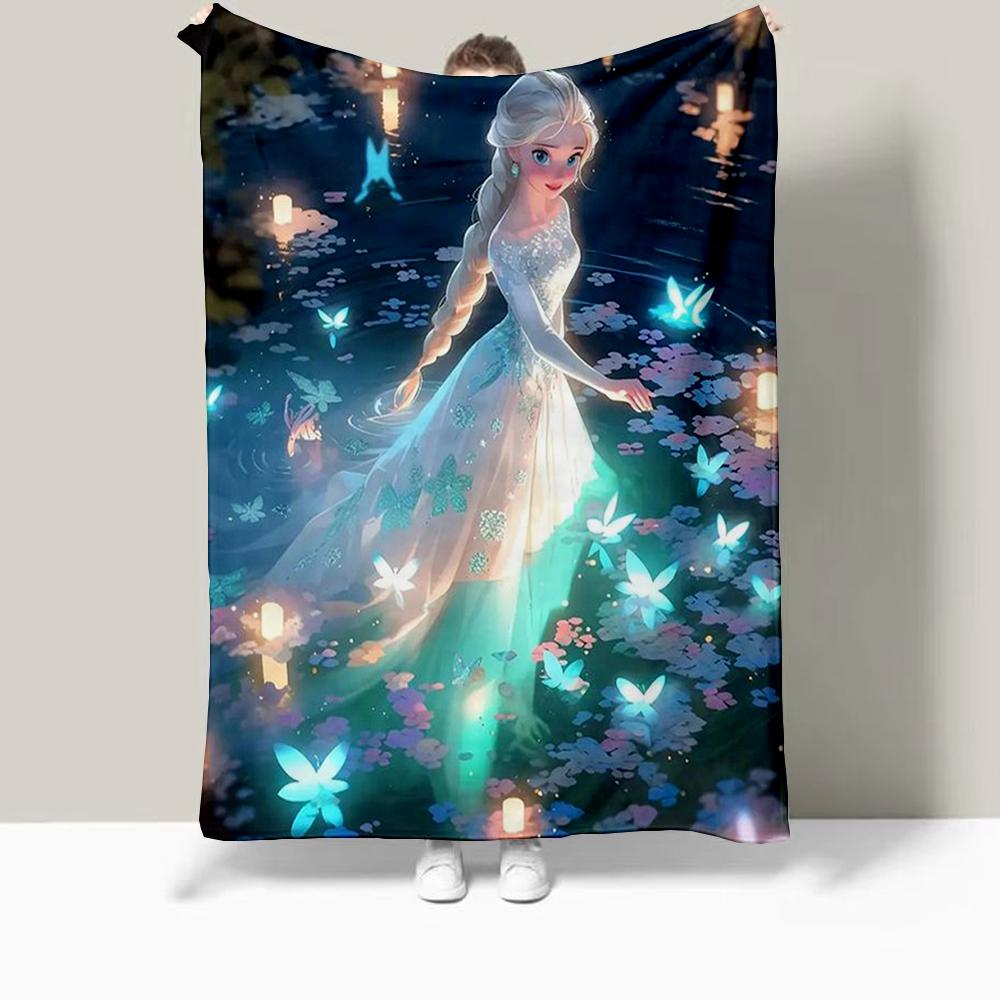 Frozen Elsa Cartoon Printed Blanket Oversized Bedding Sofa Soft Travel Warm Flannel Bedroom Blanket Children Girls Gift