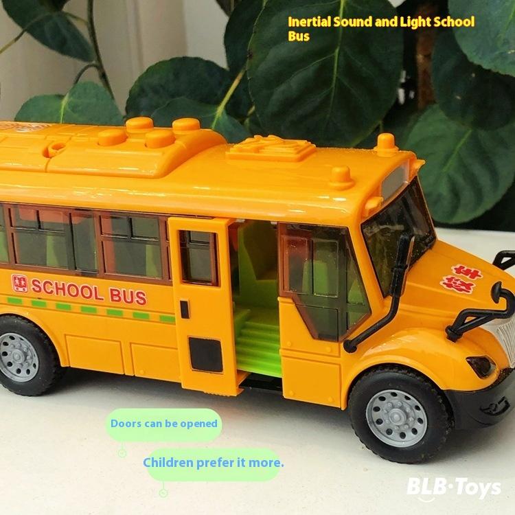 1 Set Bus Car Toy 1:30 Inertia Sliding Campus Bus Car Model Simulation Sound And Light Music Educational Toys Children'S Gift