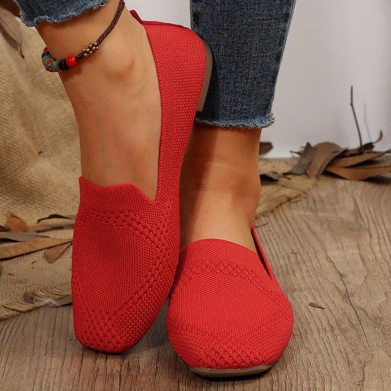 Neue Frühling neue quadratische Spitze flacher Boden Fliegenweberei einzelne Schuhe Damenfüße