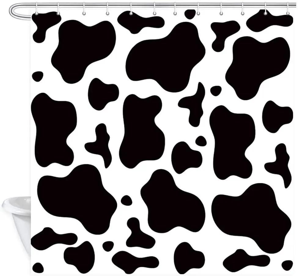 Farm Animal Shower Curtain Black and White Cow Pattern Anima Skin Print Bathroom Curtains Polyester Fabric Bathtub Set with Hook