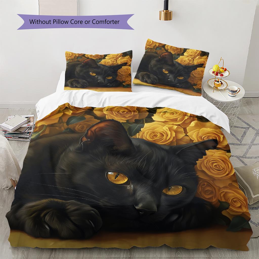 Bombay Cat and Rose Pattern Bedding Home Decoration Birthday Gift (1 * duvet cover + 2 * pillowcase, without core)