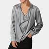 Yousheng Men Party Shirt Baggy Front Design Satin Thin French Style Solid Color Lapel Loose Long Sleeve Club Shirt Single-breasted Daily Top