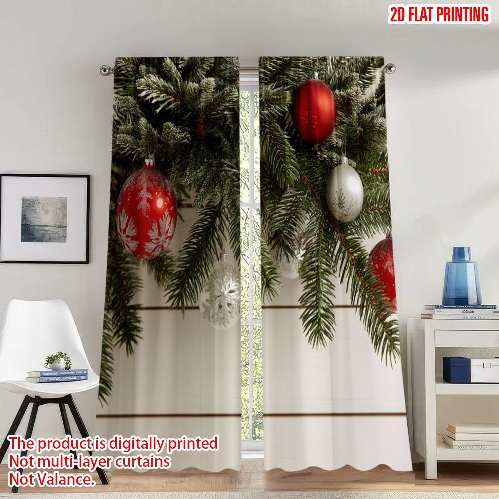

Classic Flat Printing Christmas Curtains Ornament Garland Digital Printed Polyester Drapes Holiday Decorations Set Of 2 Made W100*H70(CM)-Hooks&1PCS
