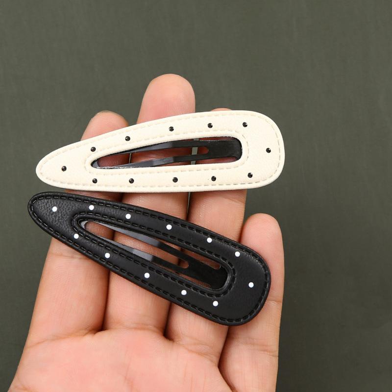 5Pcs Black White Polka Dot Leather Hair Clips Women'S Bangs Bb Clips Cool Sweet Girls Hair Accories Simple Clips