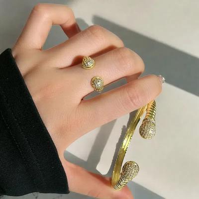 Heavy Industry French Retro Round Ball Niche Design High-End Bracelet Ring Set With Diamonds Fashionable Exquisite Jewelry