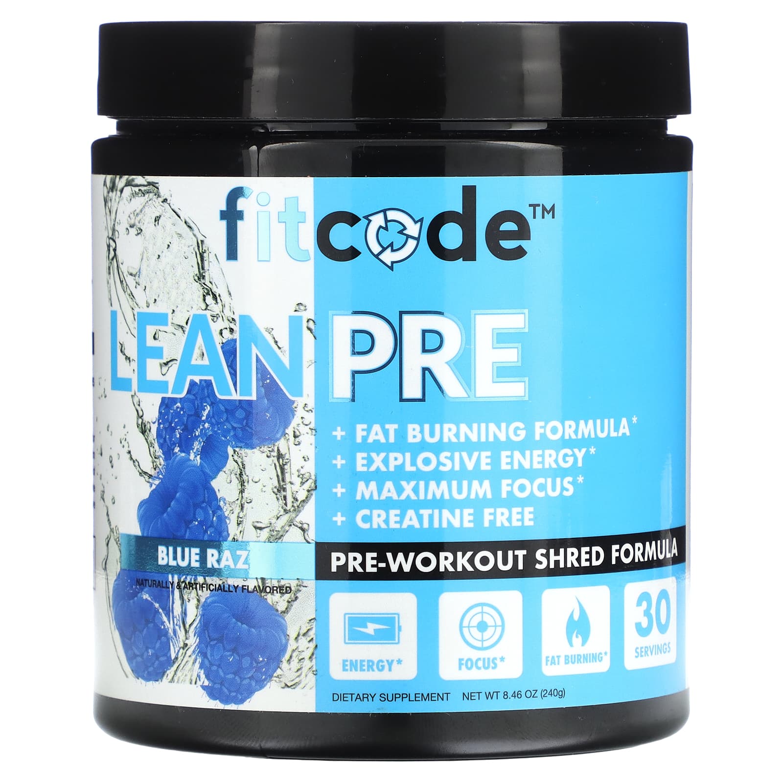 

fitcode, LeanPre, Pre-Workout Shredded Formula, Blue Raspberry, 8.46 oz (240 g)