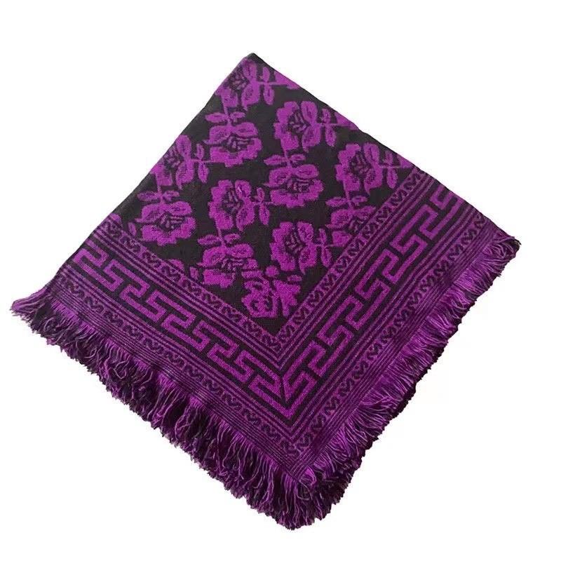 

Ethnic Style Womens Square Scarf With Floral Pattern Warm Winter Accessory For Middleaged Ladies Purple