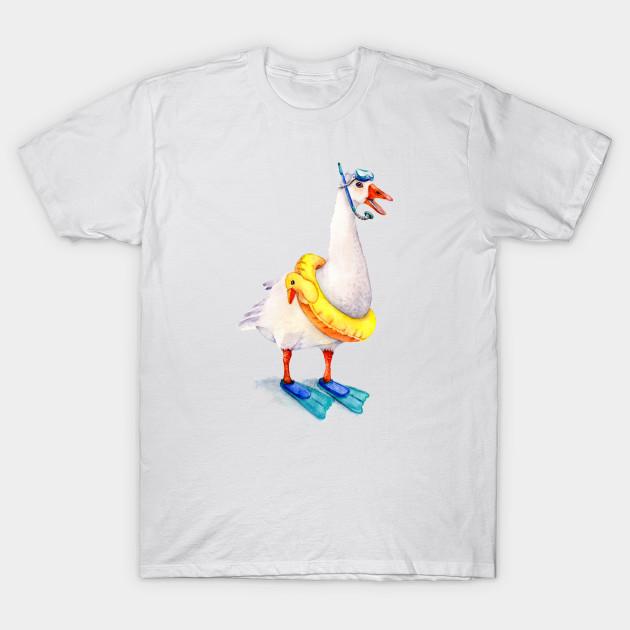 

Men Black Print T-shirt Snorkeling Goose No-Cut Transfer Paper Print Cotton Tshirt 3XL білий