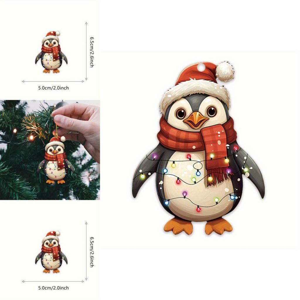 Christmas Penguin Acrylic Car Mirror Ornament With Cartoon Style For Car Interior Decor