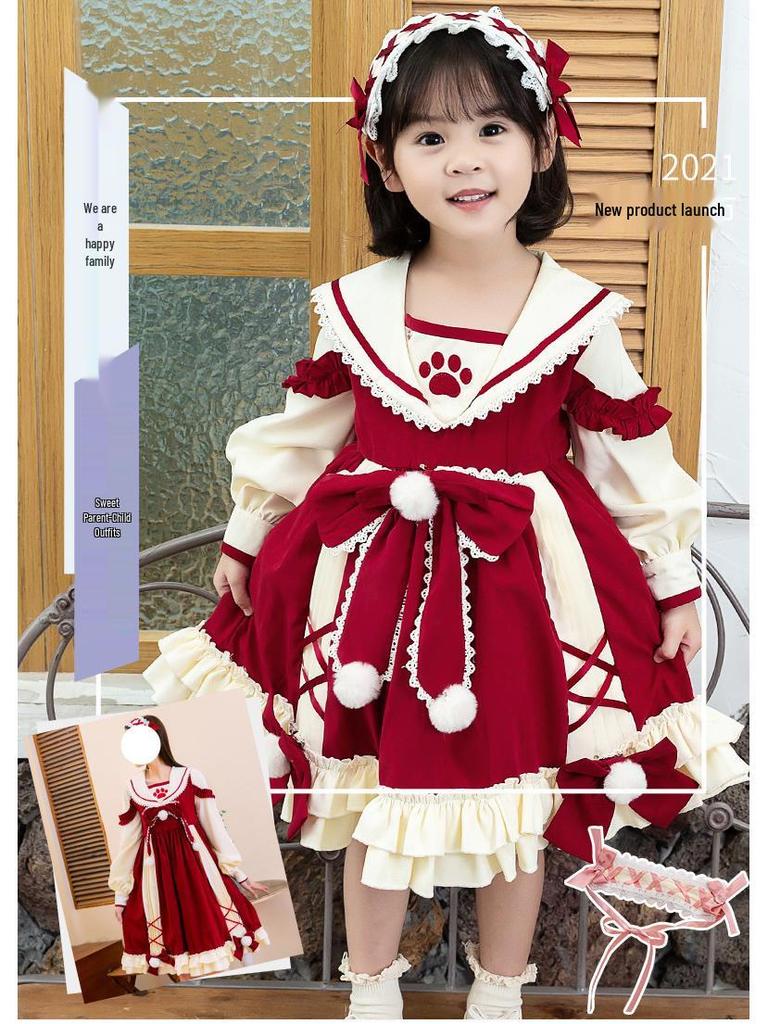 Girls' Lolita Cute Dress with Warm Fleece Lining - Spring & Autumn Formal Princess Dress for Small to Medium Primary School Children