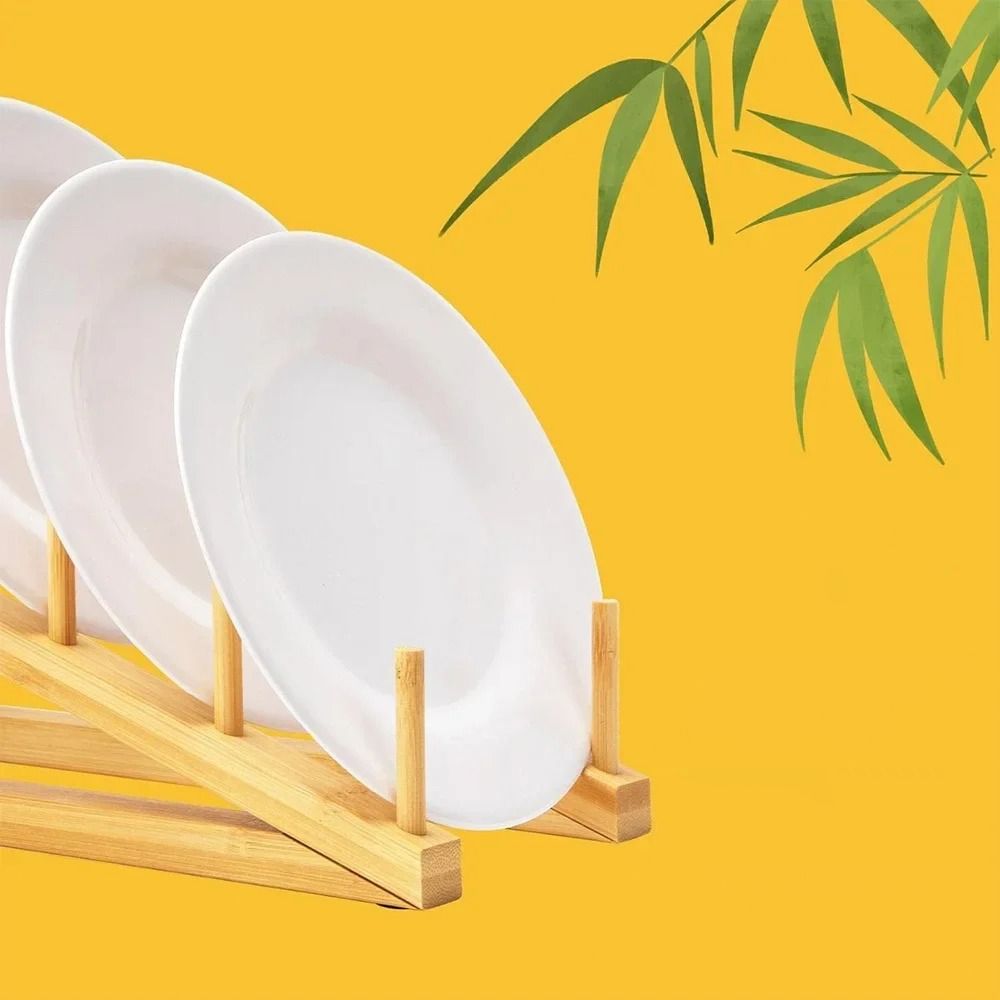 Ladder Type Pot Lid Holder Drying Book Display Stand Bamboo Dish Rack  for Plate/ Bowl/ Cup