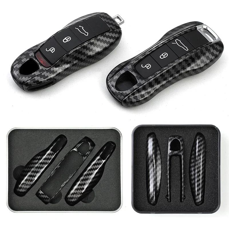 Pour Porsche Boxster Cayman Panamera Cayenne 911 Housse de Clé de Voiture 918 997 991 Étui à Clés en Fibre de Carbone Accessoires de Voiture Housse de Protection