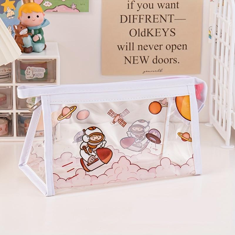 1pc Student Cartoon Transparent Pencil Pouch – Large-Capacity Waterproof Triangular Storage Bag, Cute Stationery Organizer