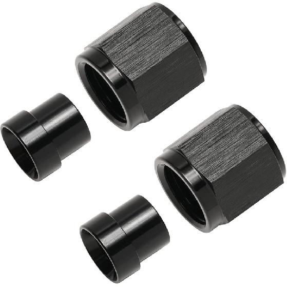 6AN Hardline Tube Nut and Sleeve Fitting Adapter for 3/8" Hard Line Aluminum Black, 2 Sets